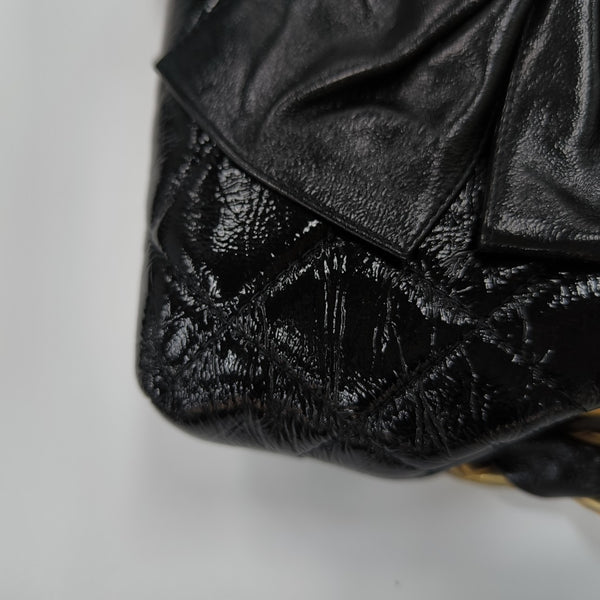 Quilted Patent Leather Top Handle Bag Small Black