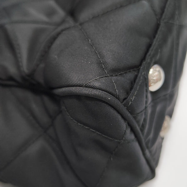 Quilted Nylon Top Handle Bag Black