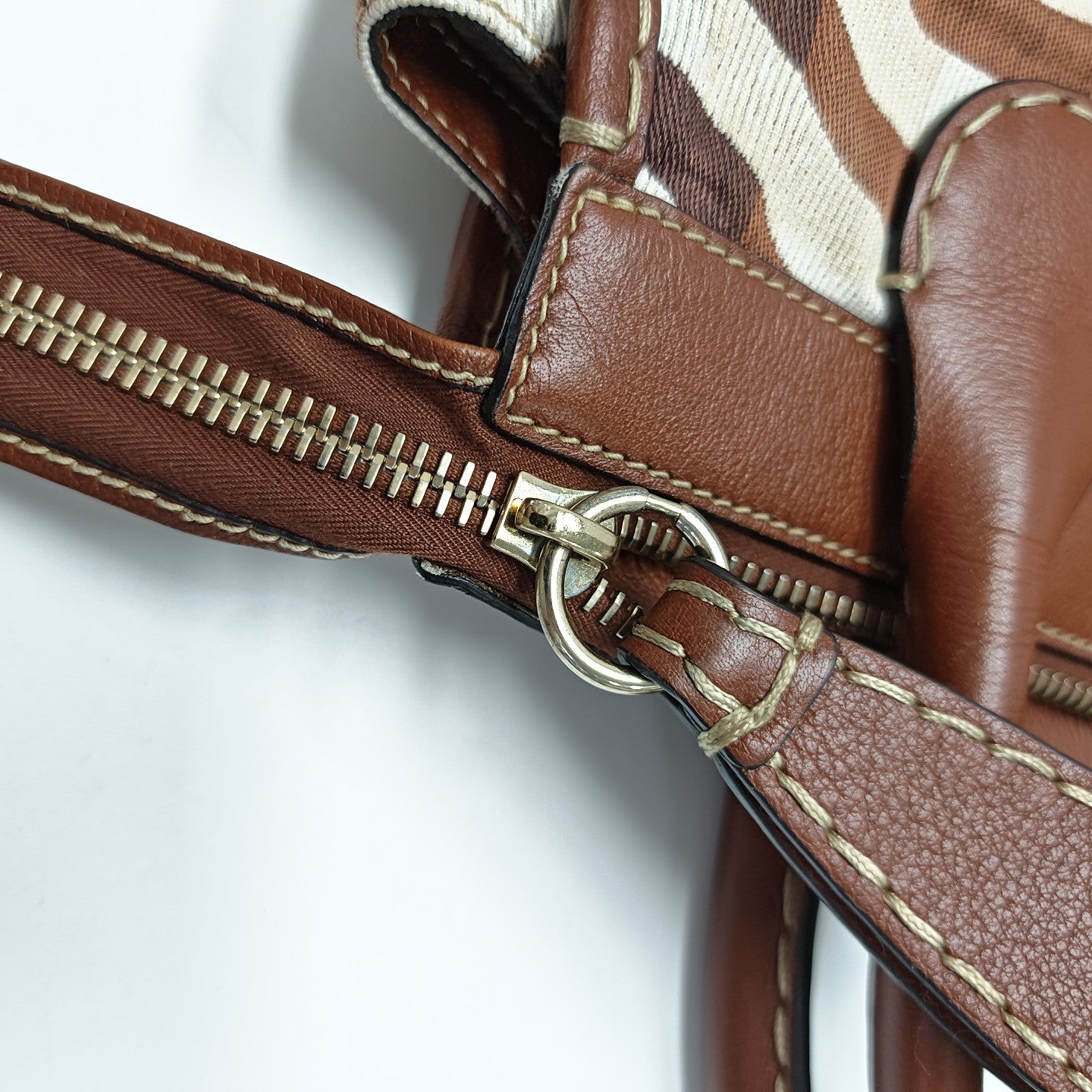 Fabric Top Handle Bag Brown