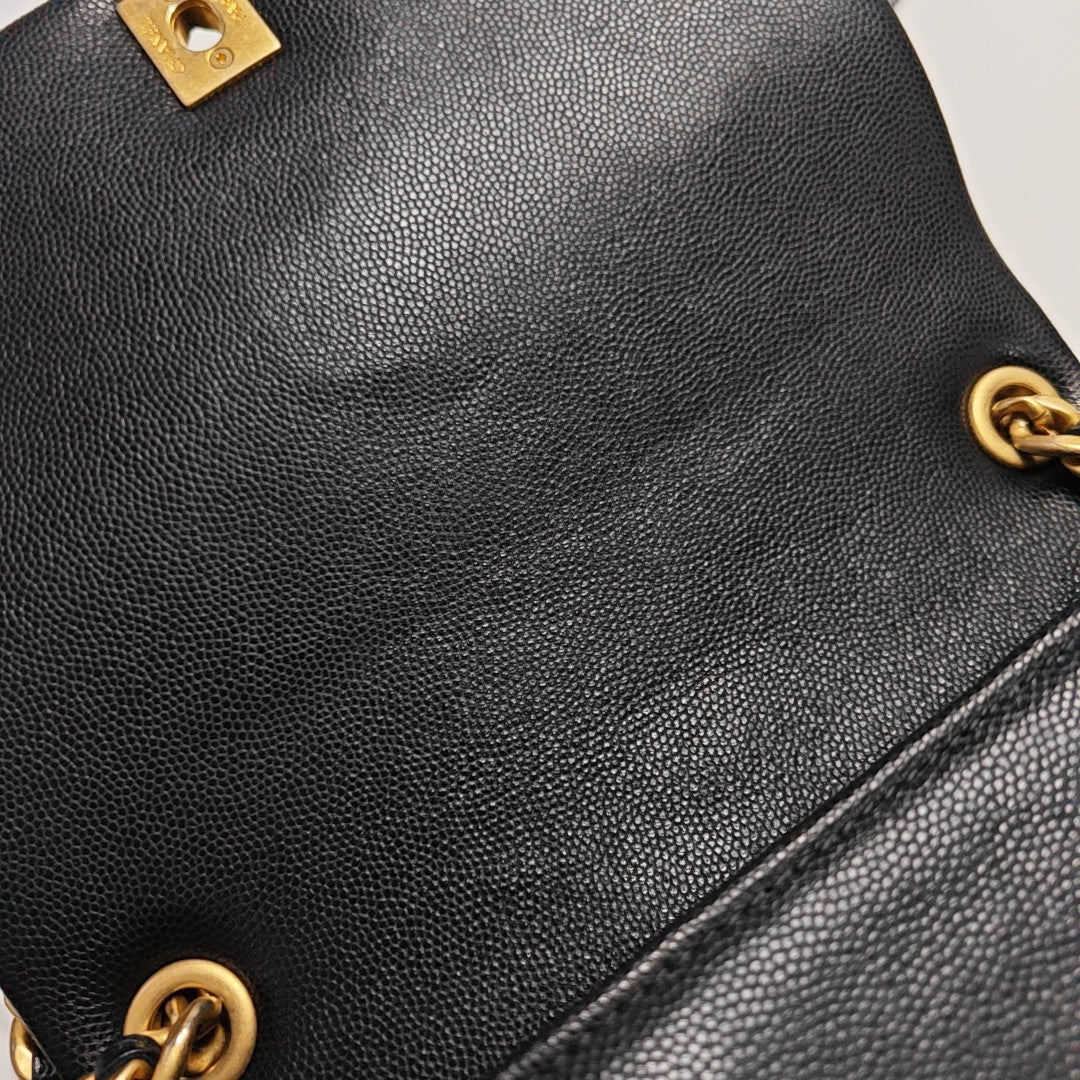 Quilted Grained Calfskin Shoulder Bag Black