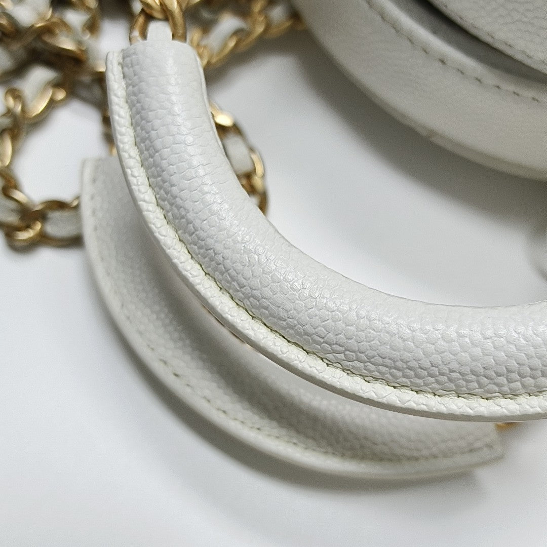 Quilted Grained Calfskin Shoulder Bag White