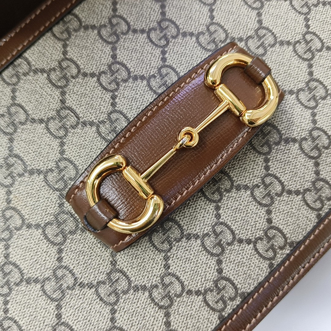 Horsebit 1955 Medium Monogram Coated Canvas Beige