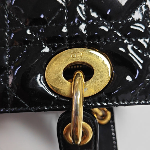 Lady Dior Medium Cannage Patent Leather Black