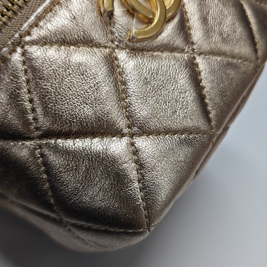 Quilted Lambskin Top Handle Bag Gold