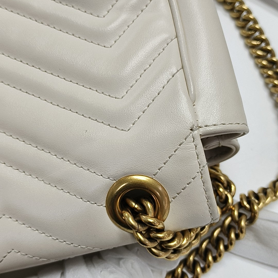 GG Marmont Mini Quilted Calfskin White
