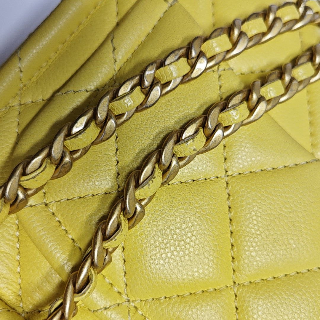 Quilted Grained Calfskin Shoulder Bag Yellow