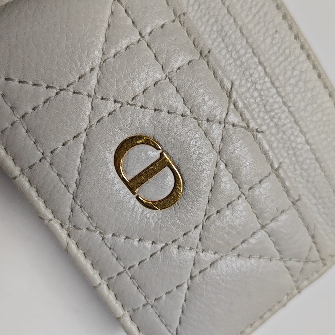 Lady Dior Cannage Calfskin White Card Holder