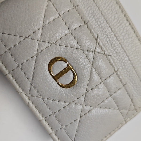 Lady Dior Cannage Calfskin White Card Holder
