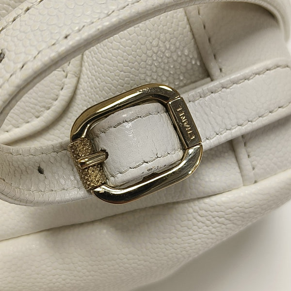 BUSINESS AFFINITY Small Quilted Grained Calfskin White