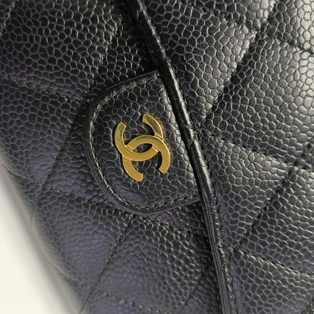 CLASSIC FLAP Mini Quilted Grained Calfskin Black Wallet