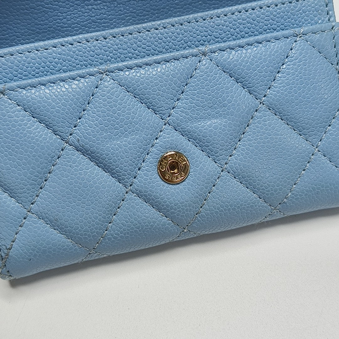 CLASSIC FLAP Quilted Grained Calfskin Blue Card Holder