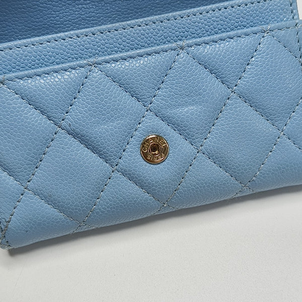 CLASSIC FLAP Quilted Grained Calfskin Blue Card Holder