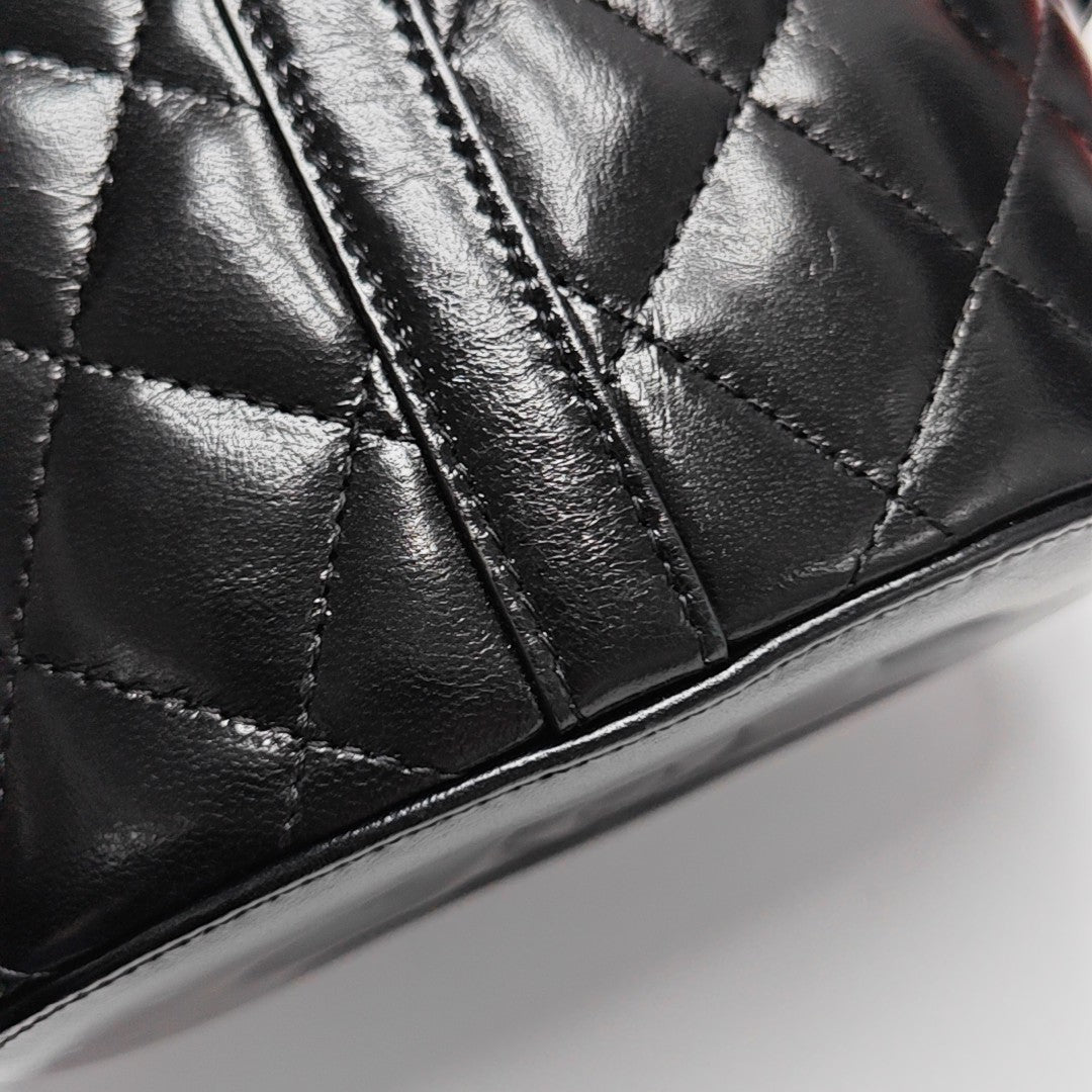 Quilted Calfskin Top Handle Bag Black