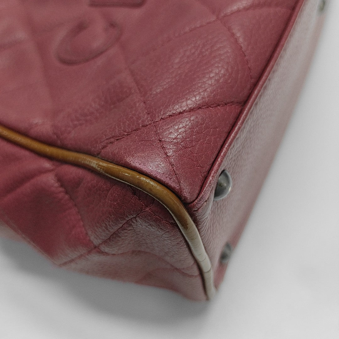 BOWLER Small Quilted Grained Calfskin Red