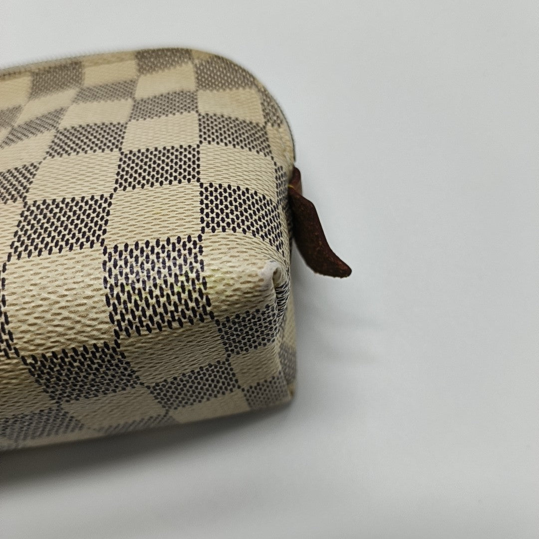 COSMETIC PM Damier Azur Coated Canvas White