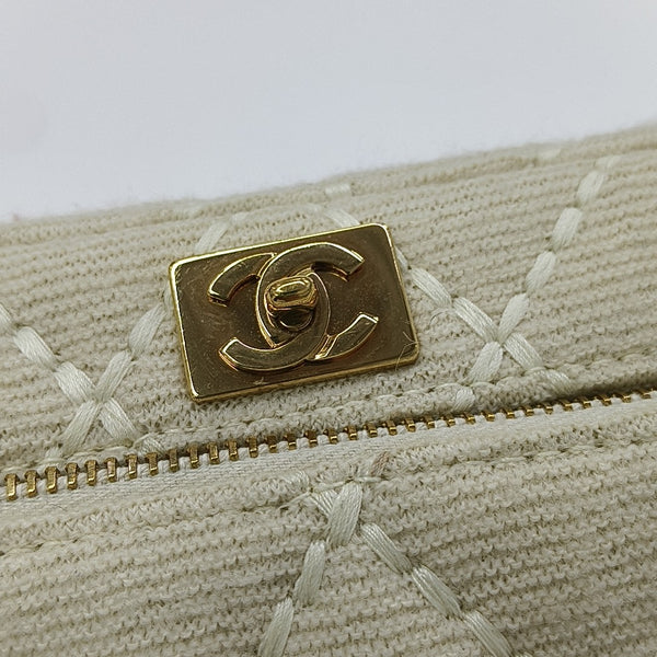 Quilted Fabric Top Handle Bag Beige