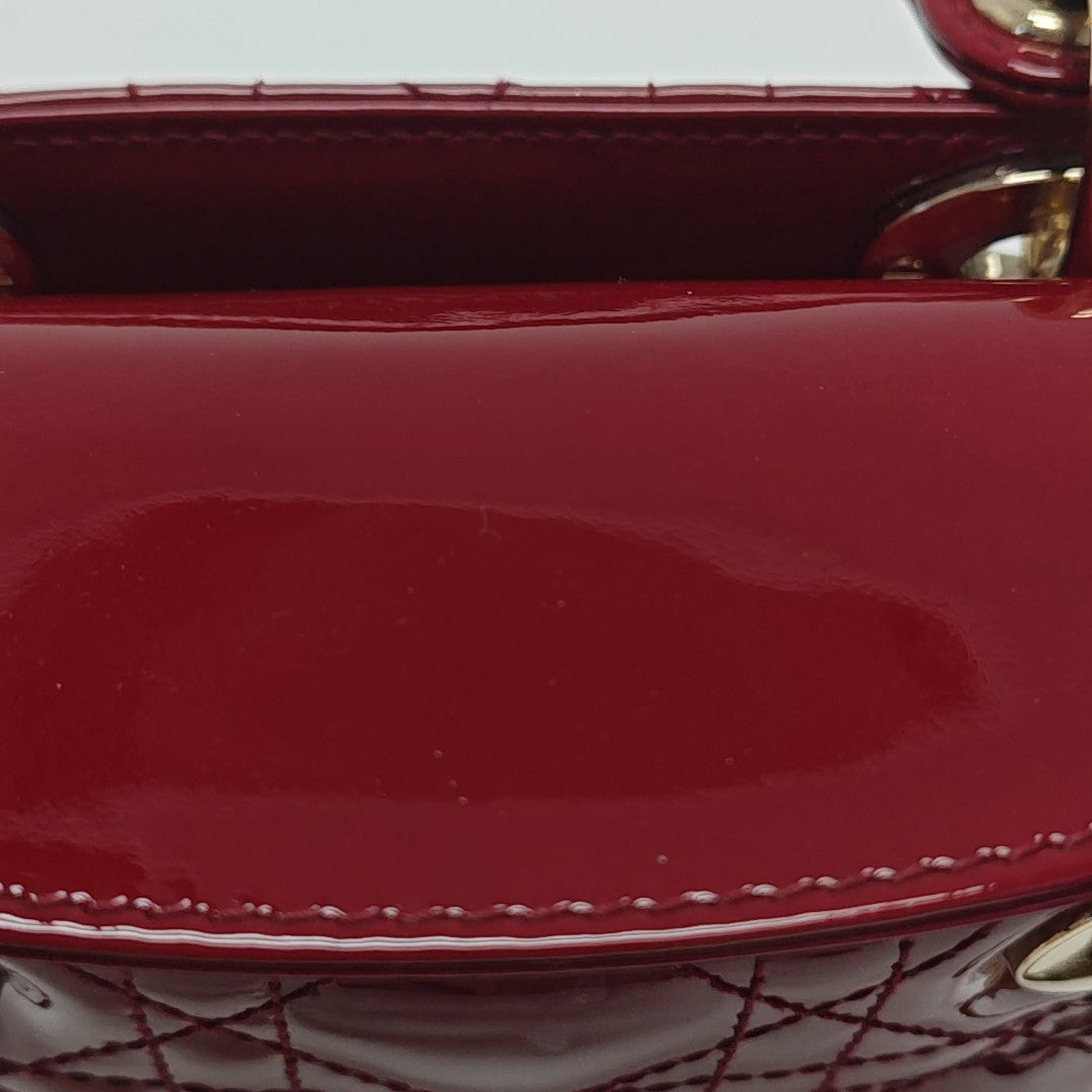 Lady Dior Mini Cannage Patent Calfskin Red