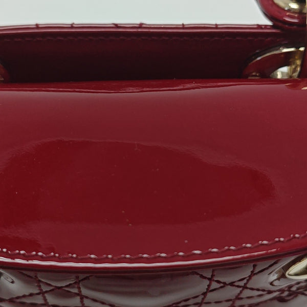Lady Dior Mini Cannage Patent Calfskin Red