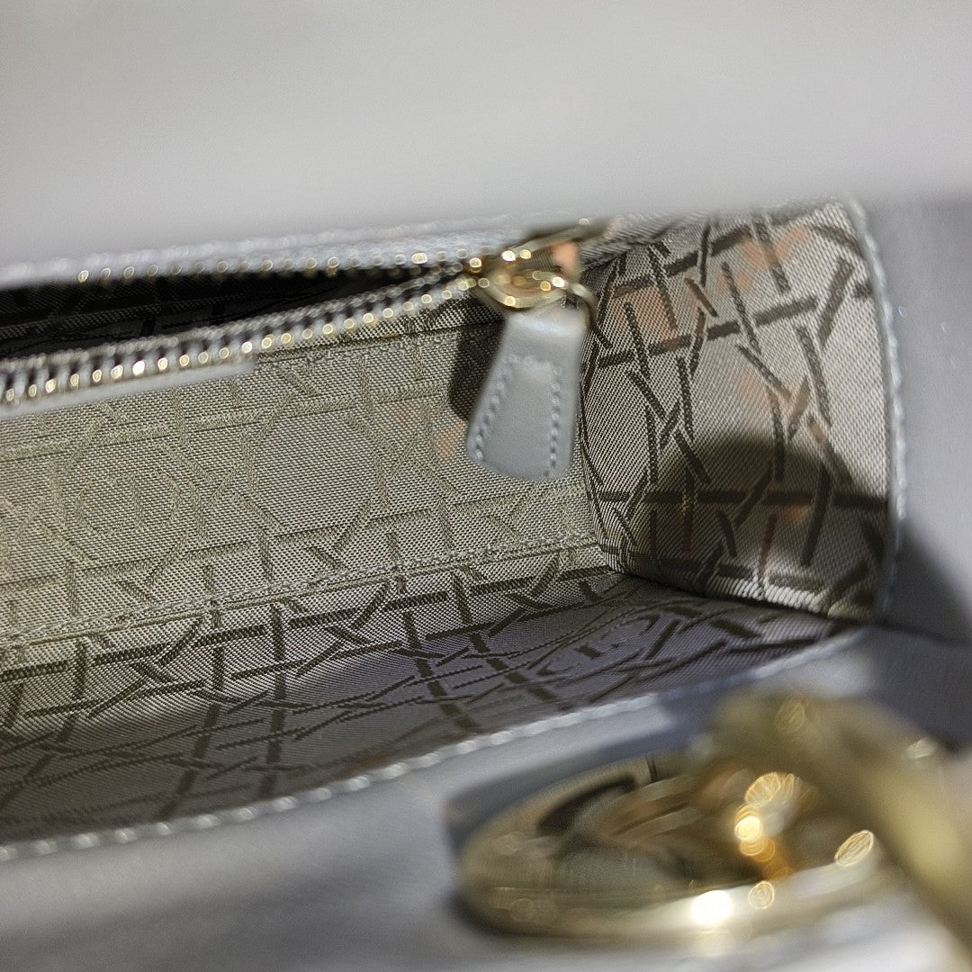 Lady Dior Mini Cannage Lambskin Gray