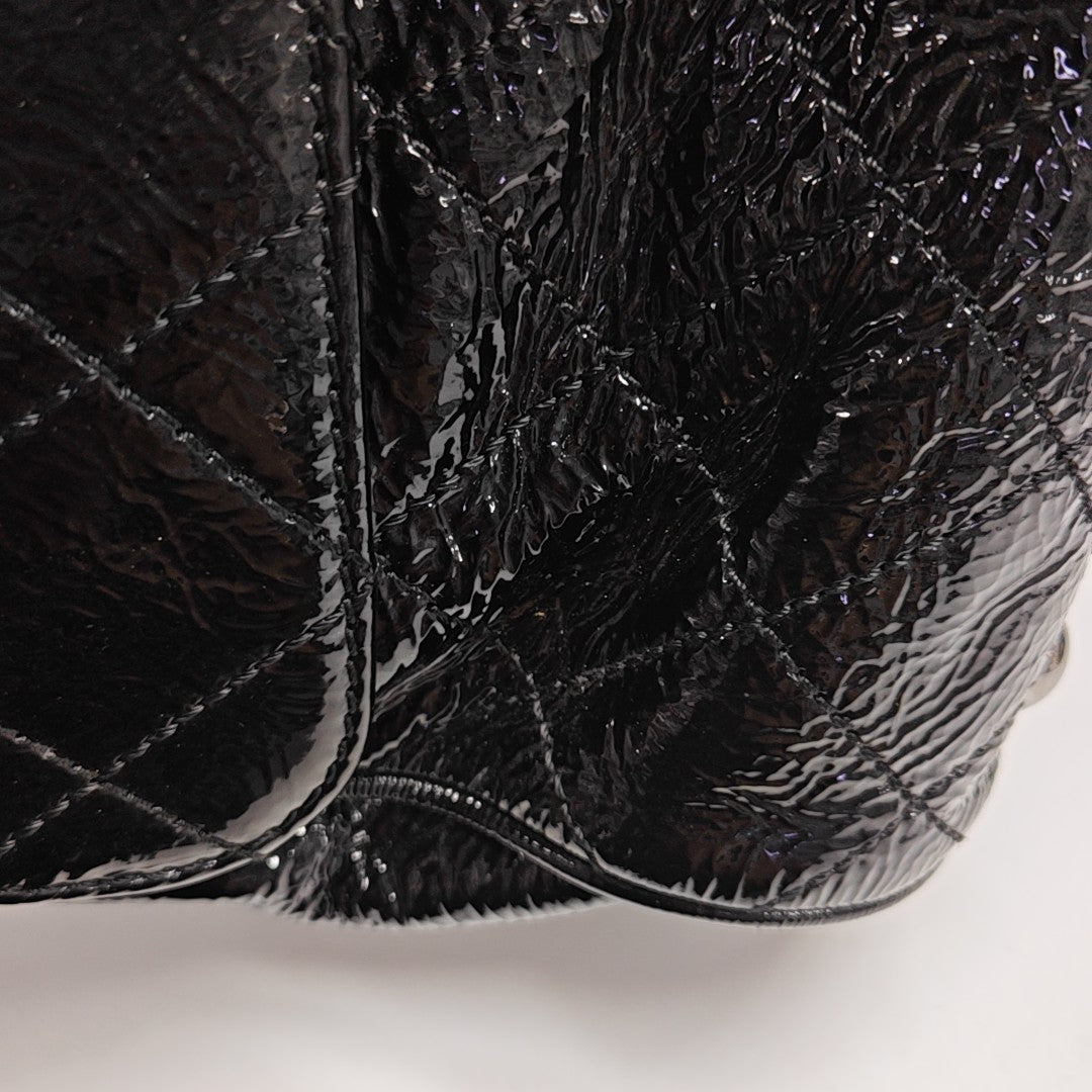 Quilted Patent Leather Shoulder Bag Black