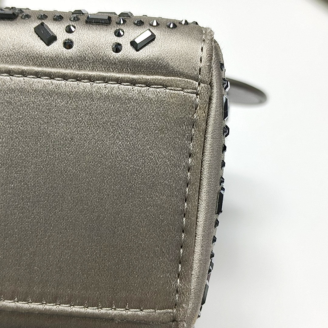 Authenticated pre-owned  Lady Dior Mini Cannage Silk Satin Grey - Tote Bag at Looply