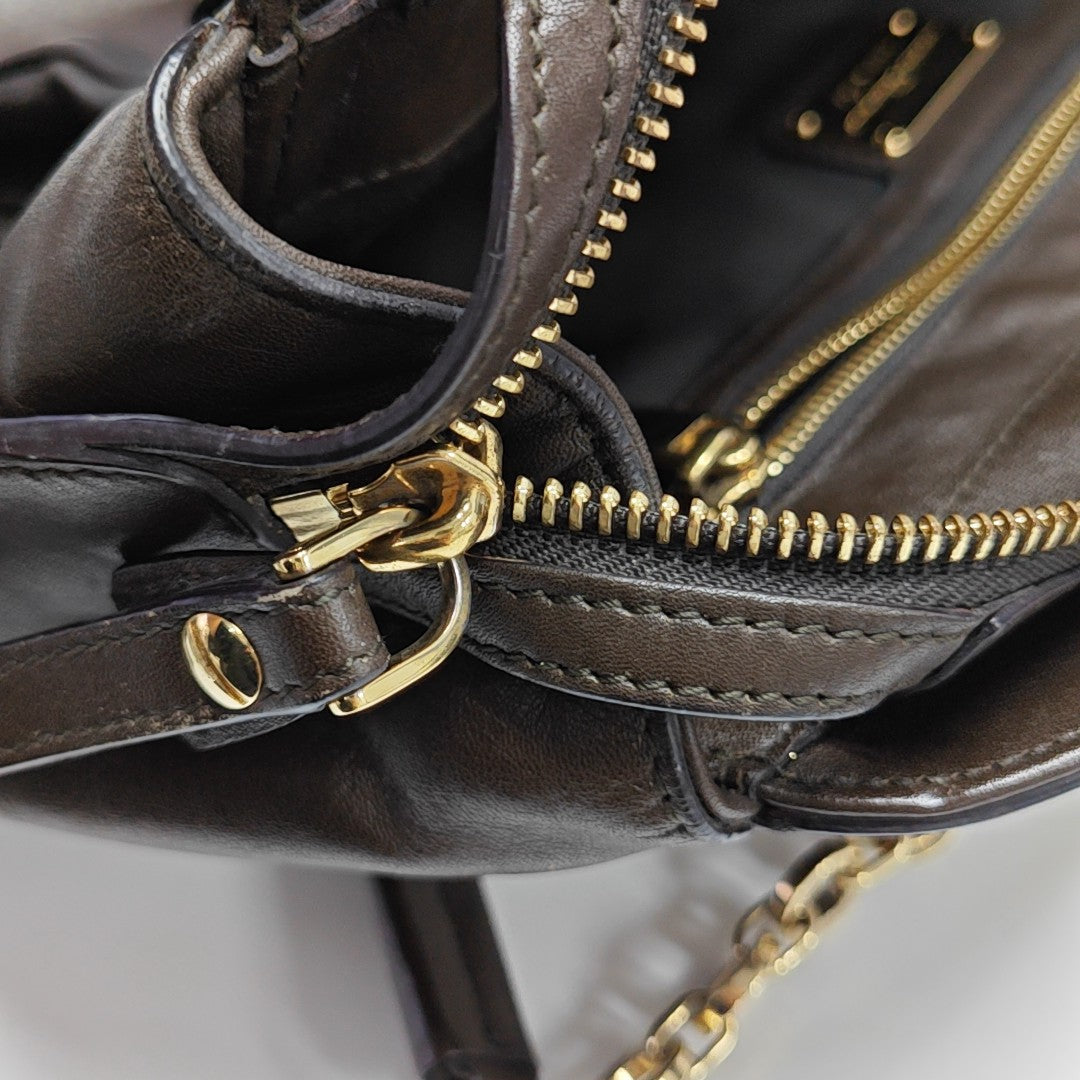 Calfskin Top Handle Bag Brown