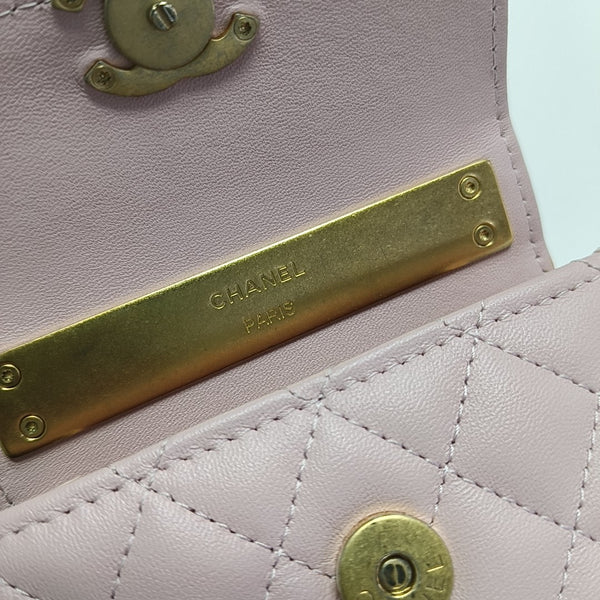 TWO TONE CHAIN HANDLE Quilted Lambskin Pink