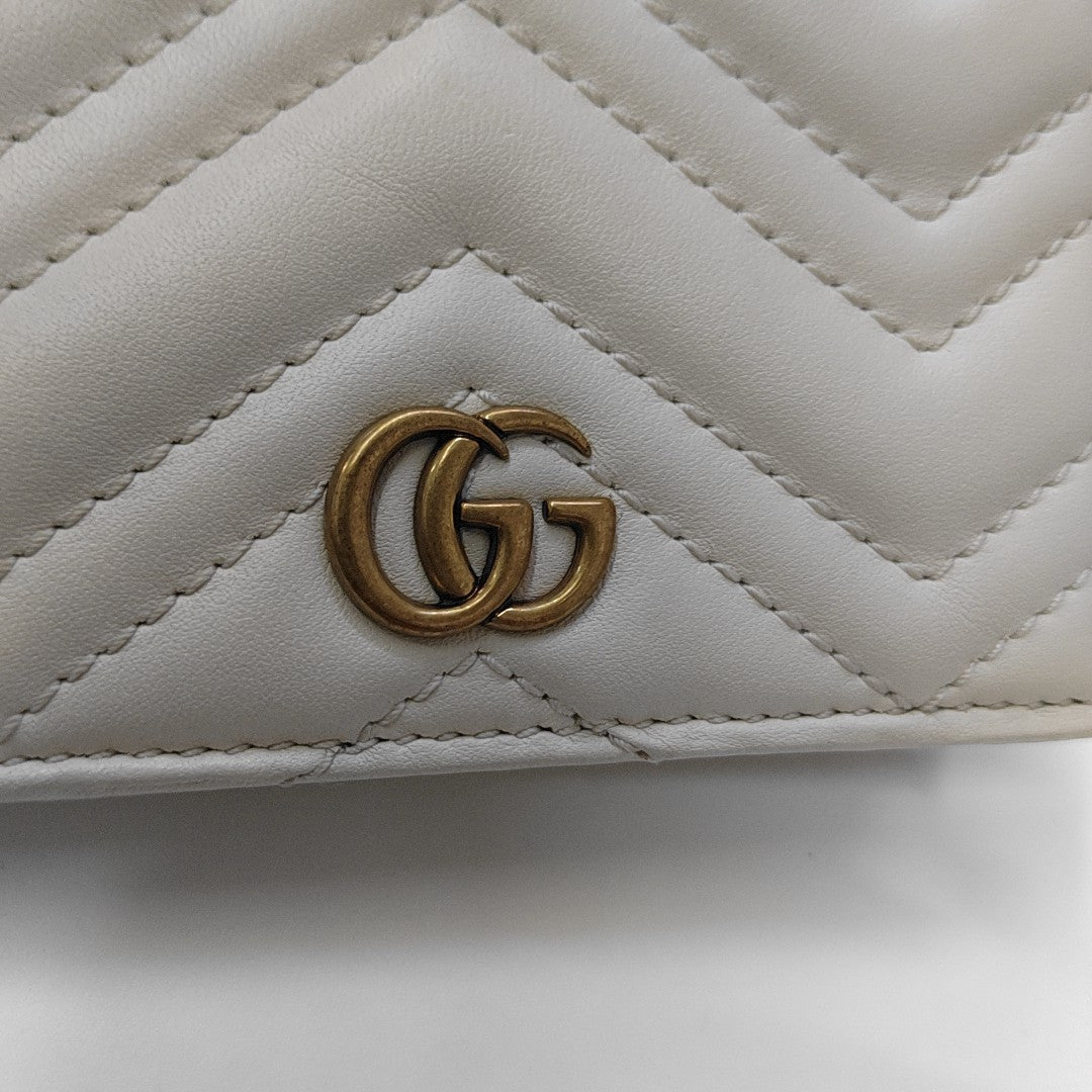 GG Marmont Mini Quilted Calfskin White Wallet