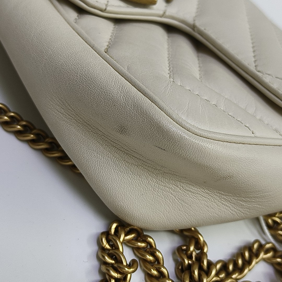 GG Marmont Mini Quilted Calfskin White
