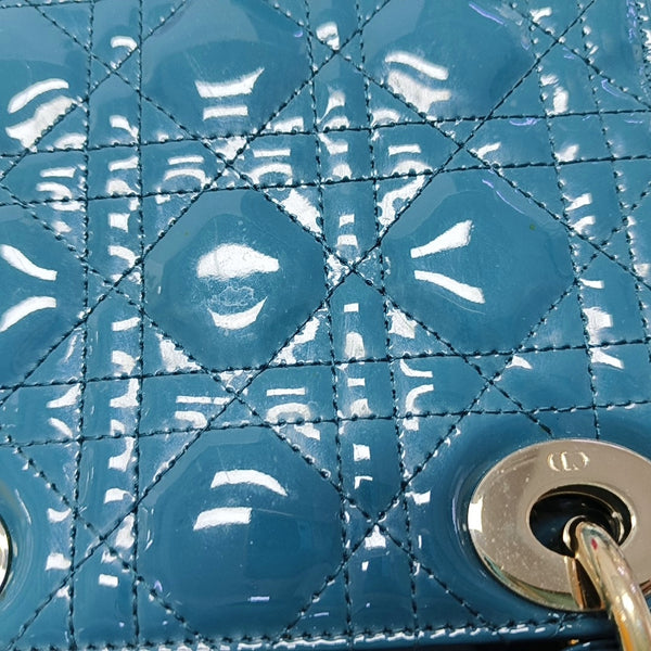 Lady Dior Mini Cannage Patent Leather Blue