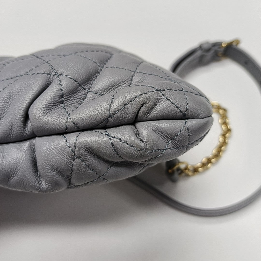 Cannage Lambskin Shoulder Bag Small Gray