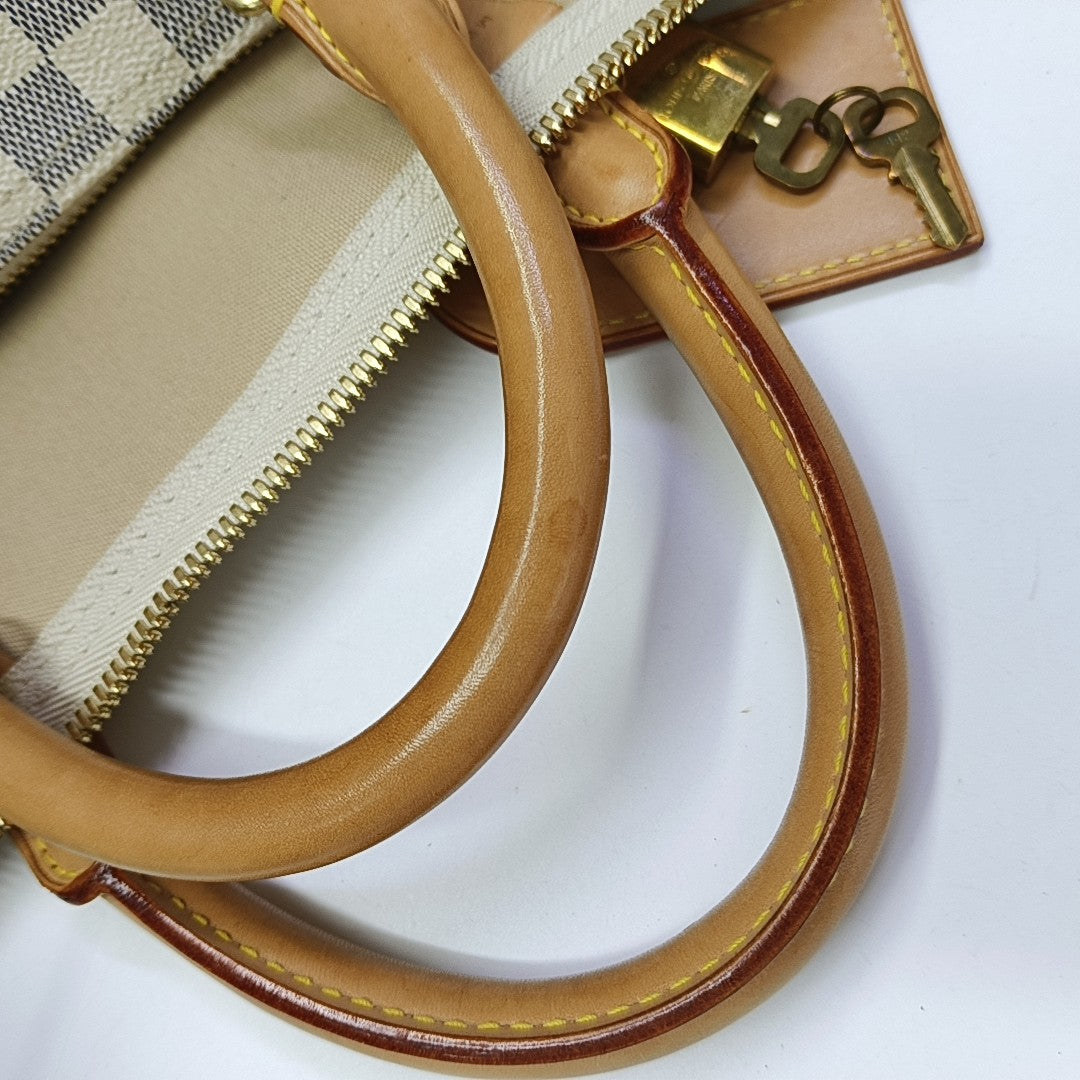 KEEPALL 50 Damier Azur Coated Canvas White