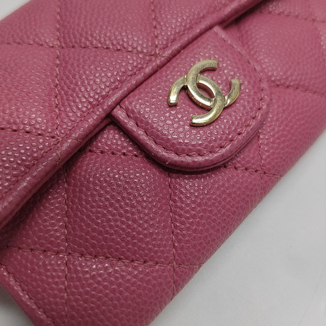 CLASSIC FLAP Quilted Grained Calfskin Pink Wallet
