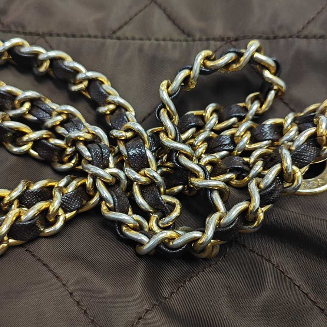 Quilted Nylon Shoulder Bag Brown