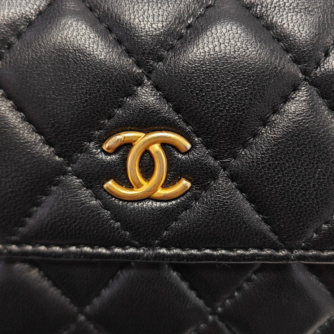 Quilted Lambskin Shoulder Bag Black