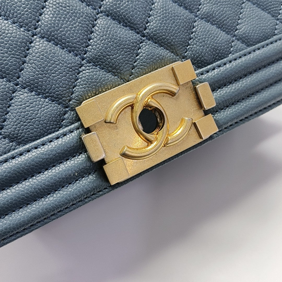 BOY CHANEL Medium Quilted Grained Calfskin Blue