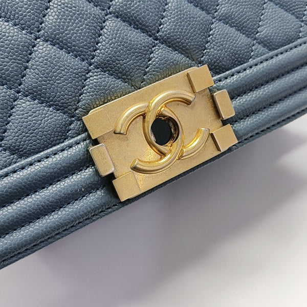 BOY CHANEL Medium Quilted Grained Calfskin Blue