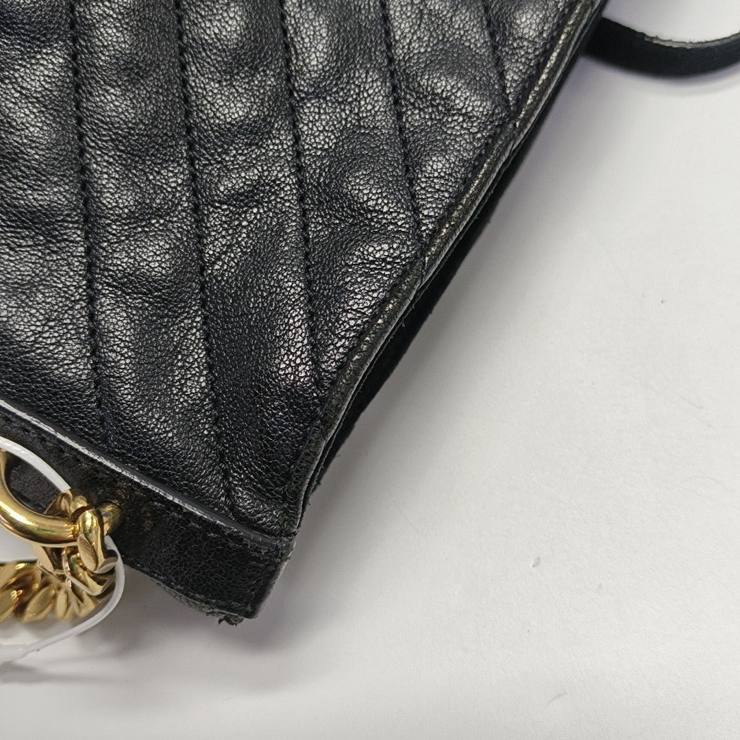 Chevron Calfskin Bucket Bag Black