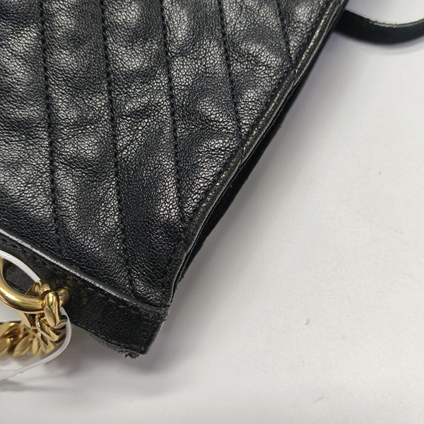 Chevron Calfskin Bucket Bag Black