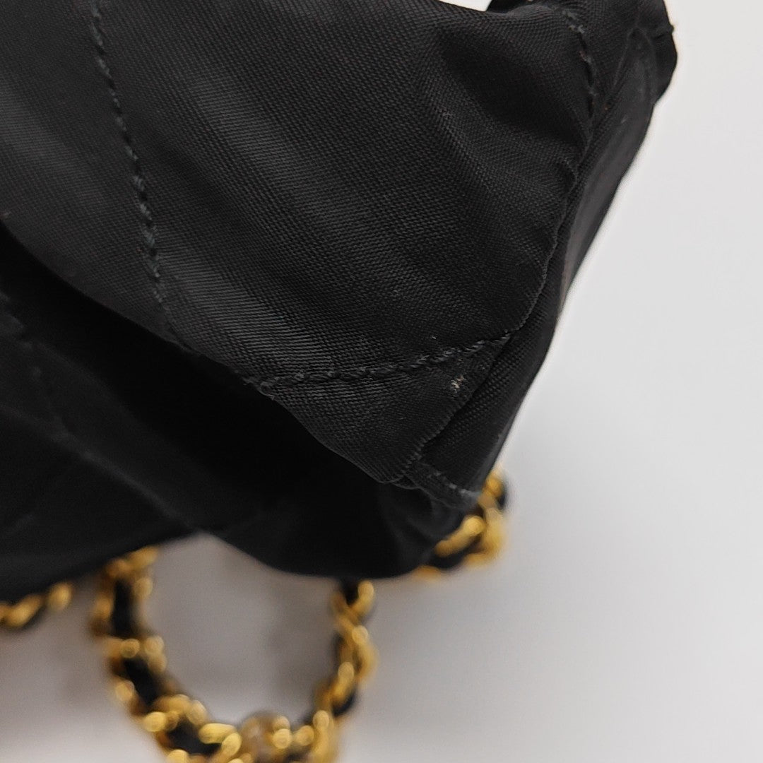 Quilted Nylon Shoulder Bag Black