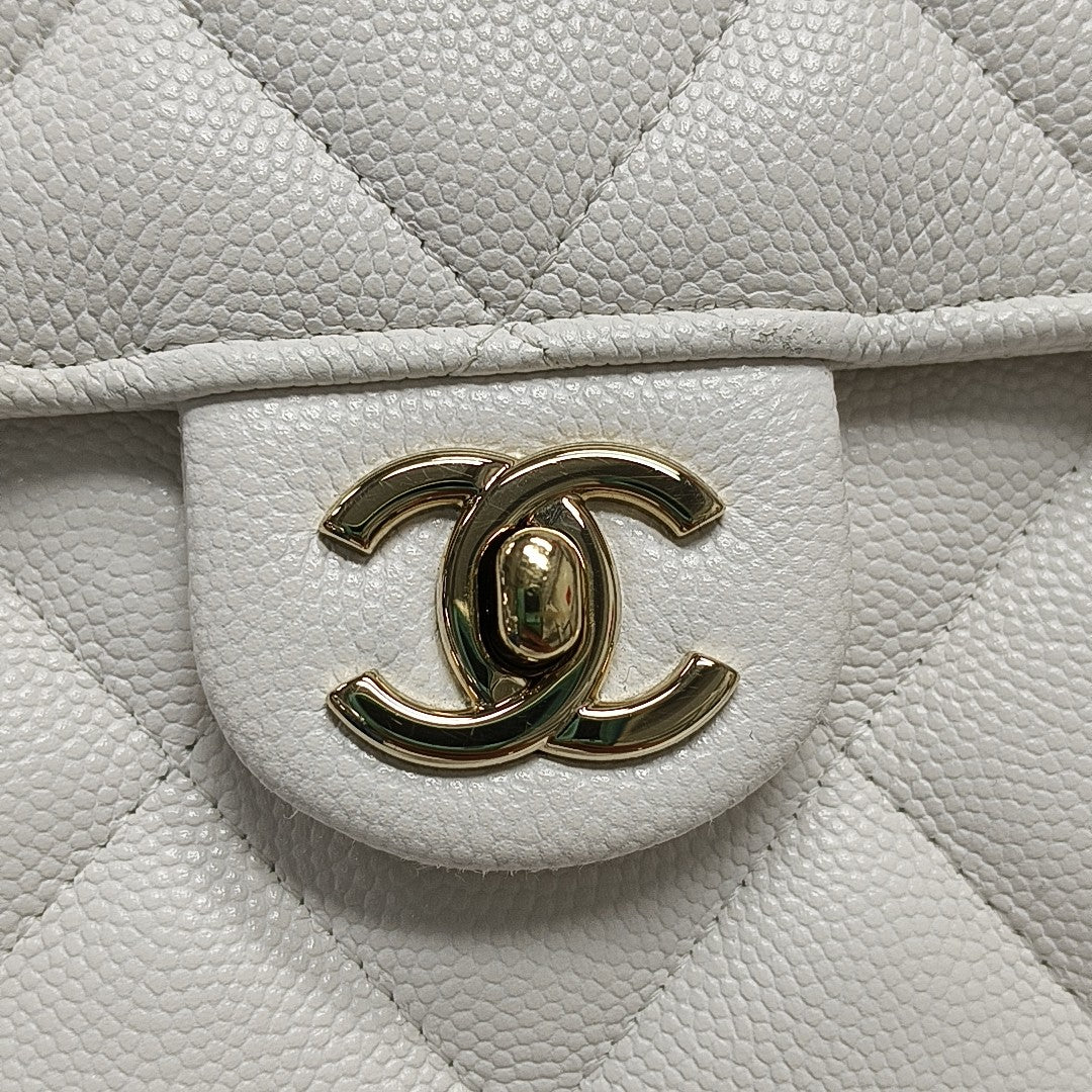Quilted Grained Calfskin Shoulder Bag White