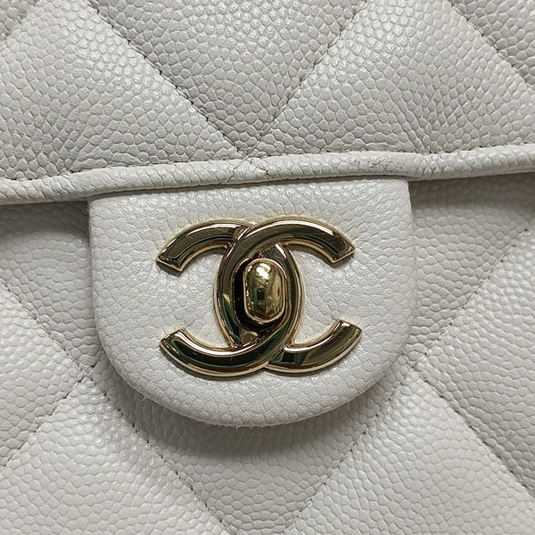 Quilted Grained Calfskin Shoulder Bag White