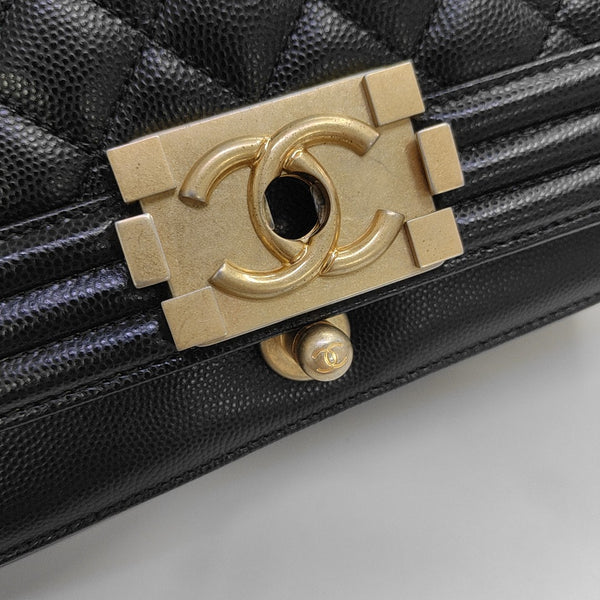 BOY CHANEL Medium Quilted Grained Calfskin Black