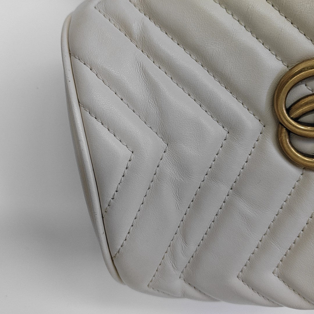 GG Marmont Mini Quilted Calfskin White