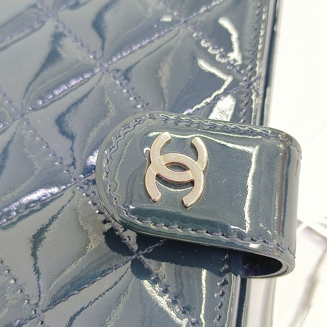 Quilted Patent Calfskin Wallet Blue