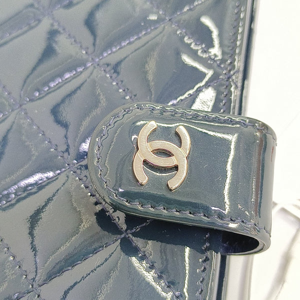 Quilted Patent Calfskin Wallet Blue