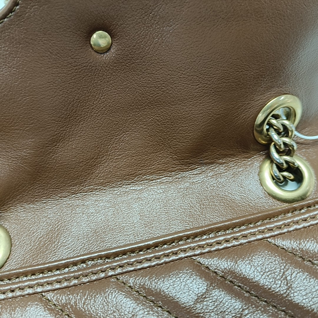 GG Marmont Small Quilted Calfskin Brown