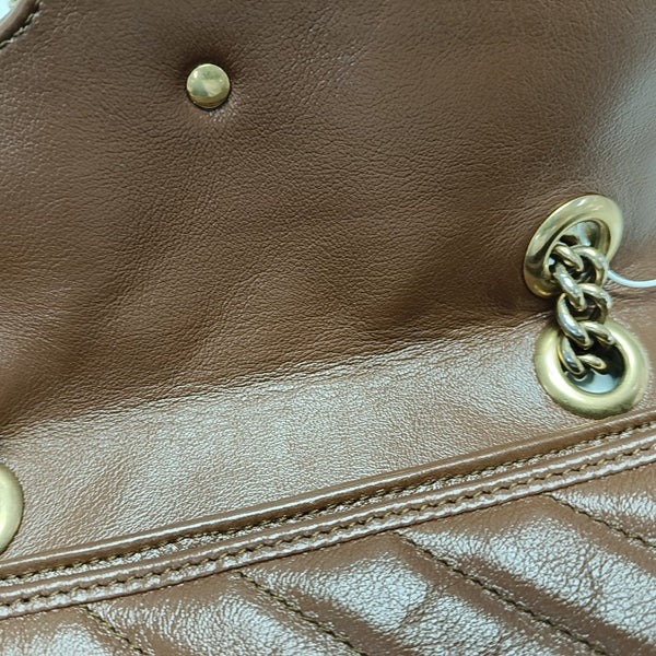 GG Marmont Small Quilted Calfskin Brown