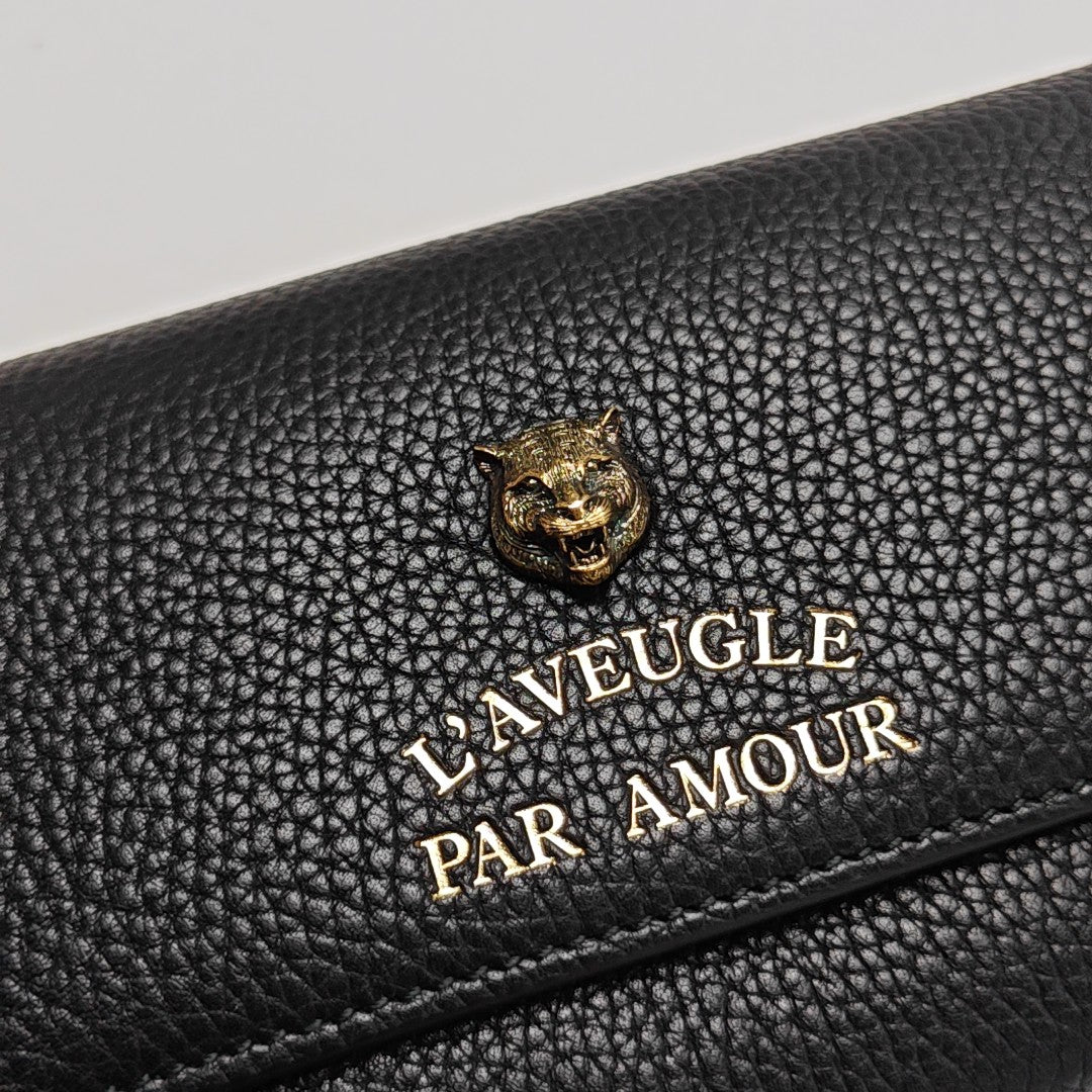 Animalier Calfskin Black Wallet