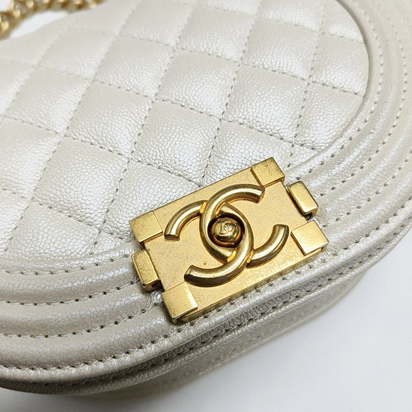 BOY CHANEL Mini Quilted Grained Calfskin White